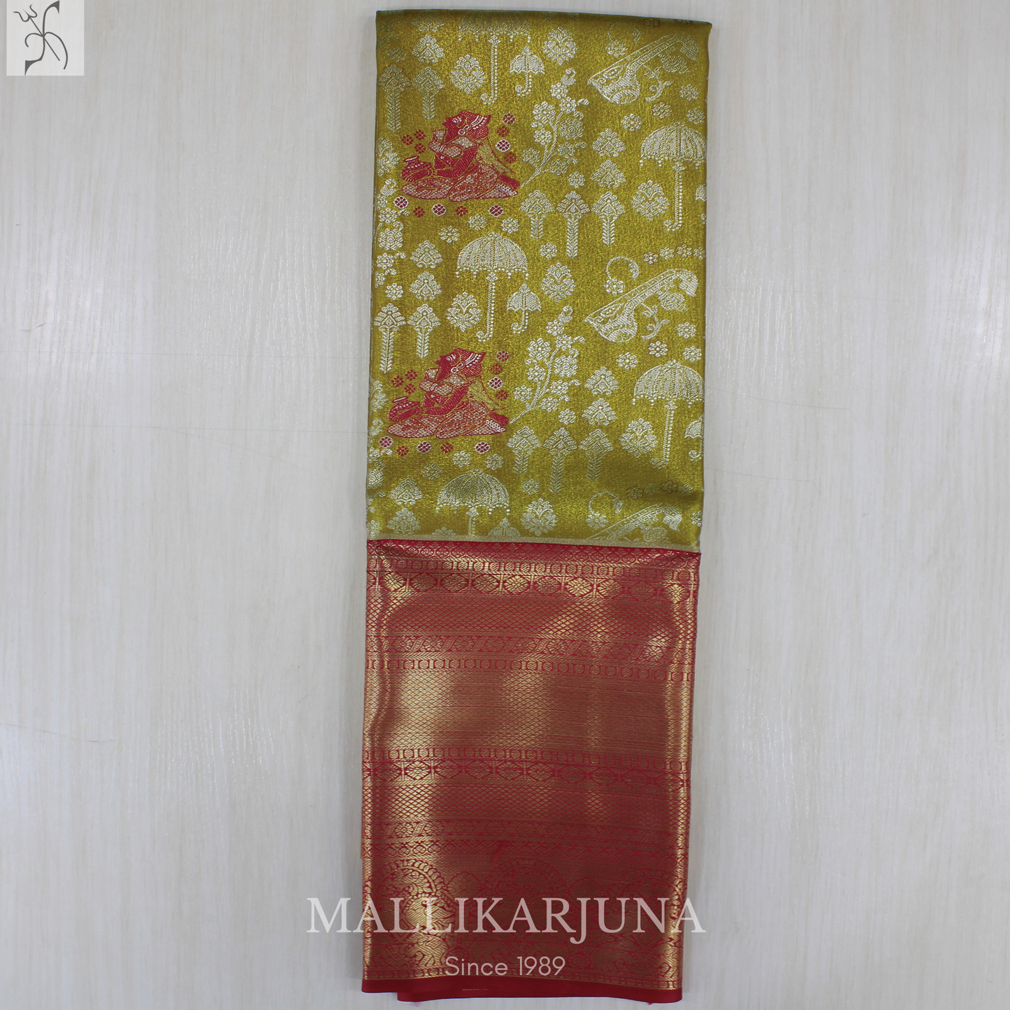 M136 Semi Kanjivaram Tissue Mustard Pattu Pavada