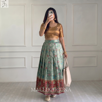 M125 Semi Kanjivaram Tissue Sky Blue Pattu Pavada