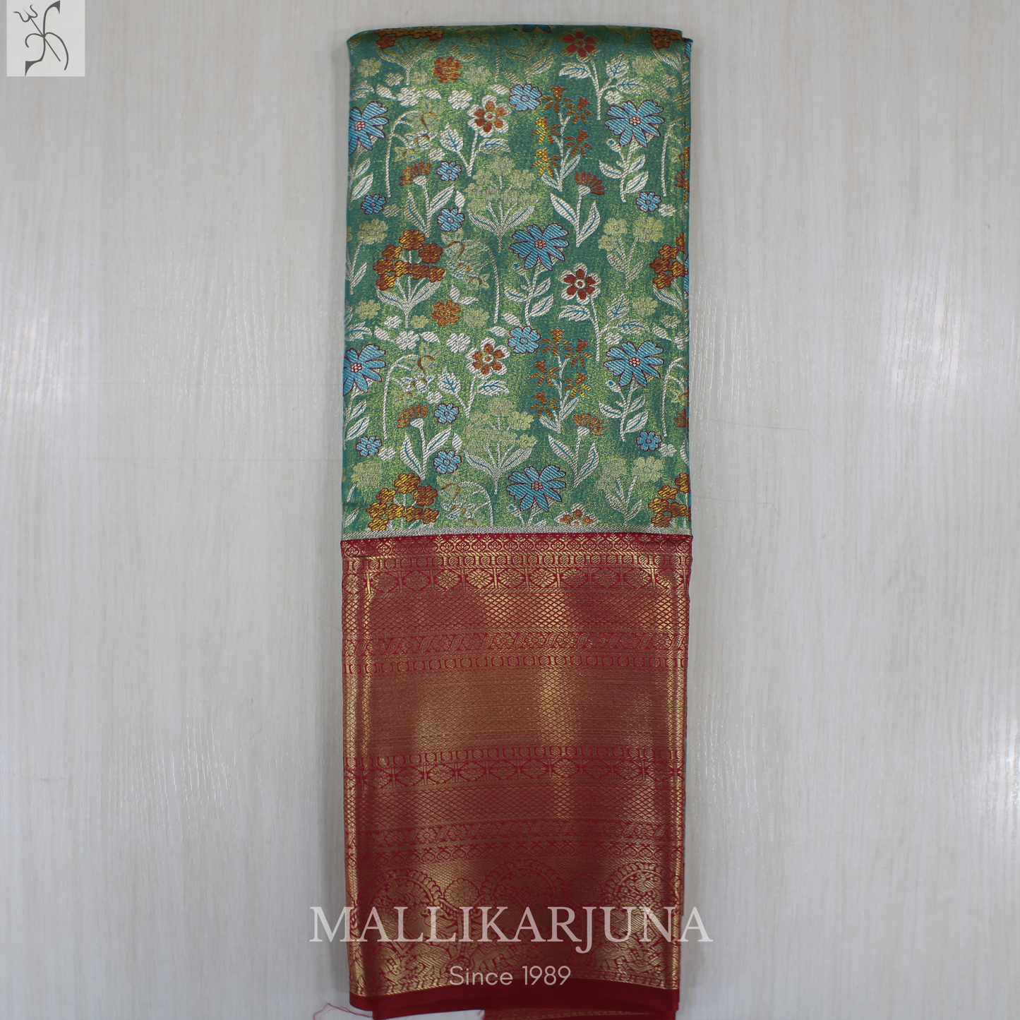 M137 Semi Kanjivaram Tissue Sky blue Pattu Pavada