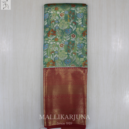 M137 Semi Kanjivaram Tissue Sky blue Pattu Pavada