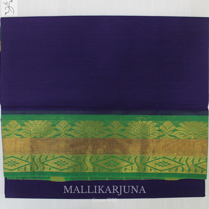C57. Pure Ink Blue Plain Venkatagiri Cotton Saree