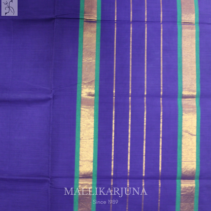 C57. Pure Ink Blue Plain Venkatagiri Cotton Saree
