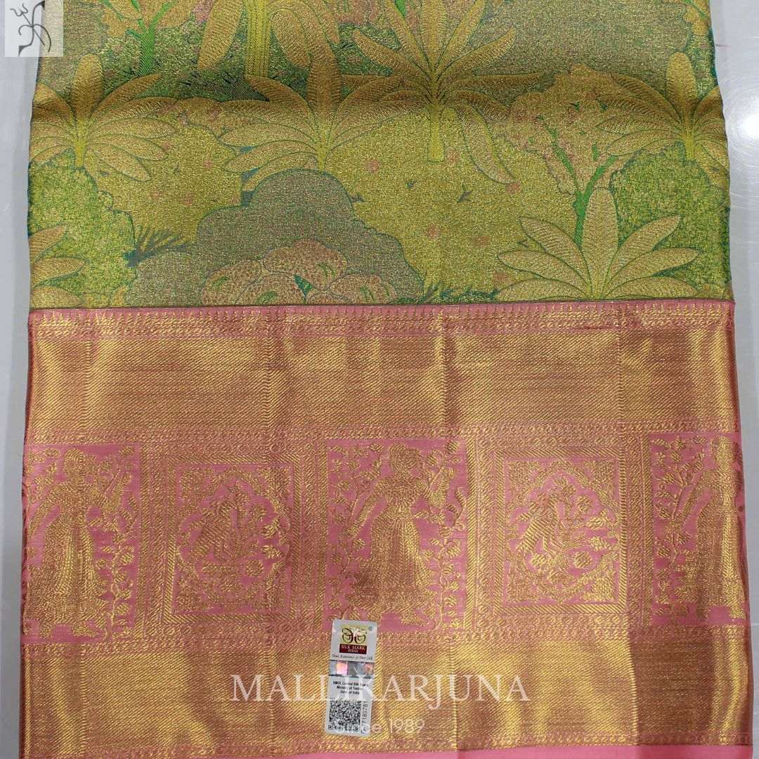 A05.Pure Tissue Green Kalankari Kanjivaram Silk Saree