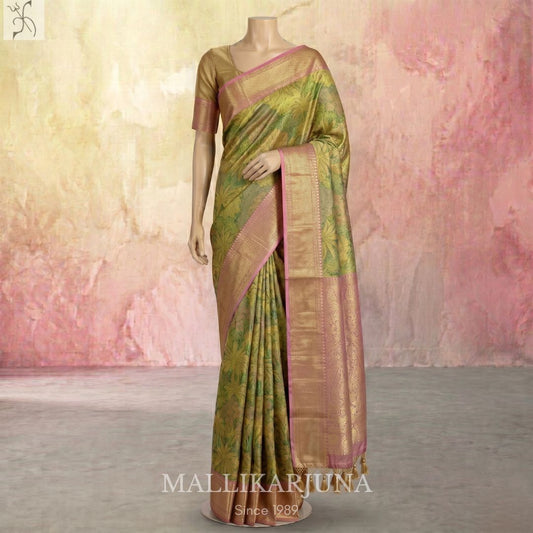 A05.Pure Tissue Green Kalankari Kanjivaram Silk Saree