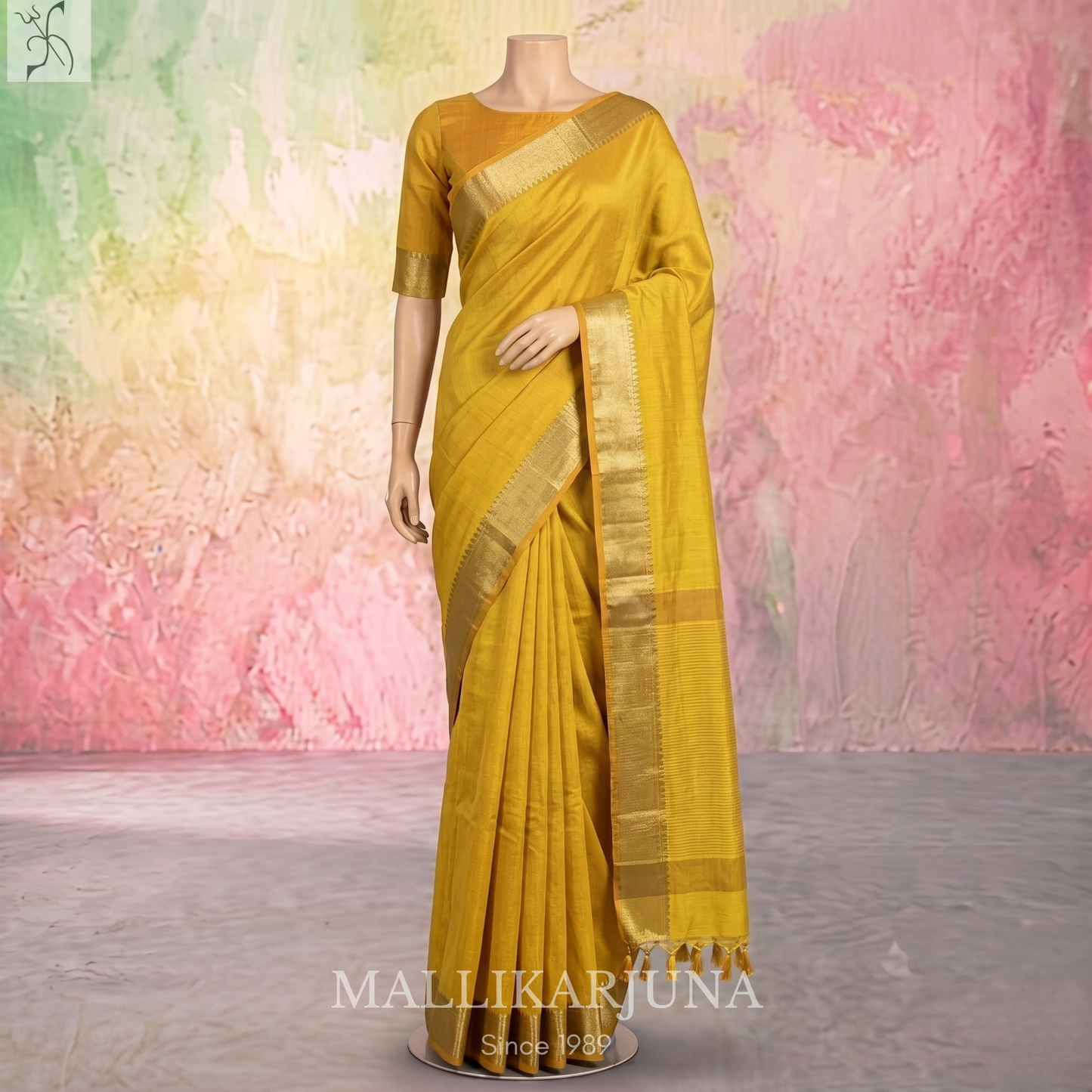 D105  Lemon Yellow Mangalagiri Saree