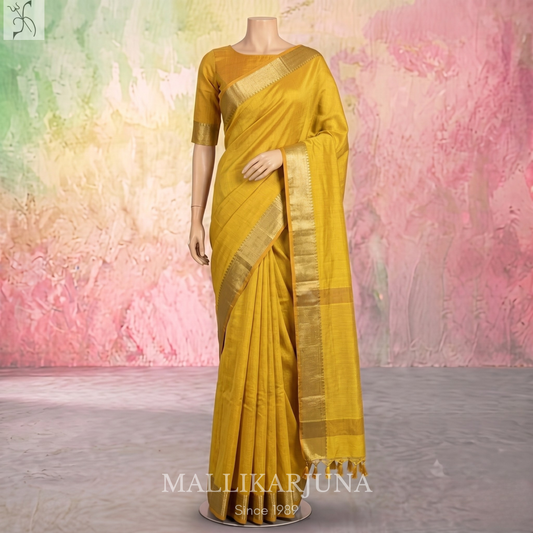 D105  Lemon Yellow Mangalagiri Saree