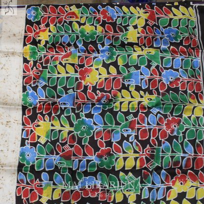 B29.Pure Black Tussar Silk Saree