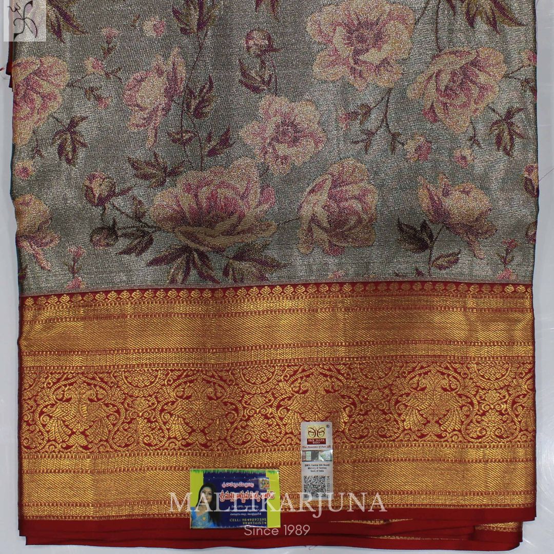 A04.Pure Tissue Grey Meenakari kanjivaram Silk Saree