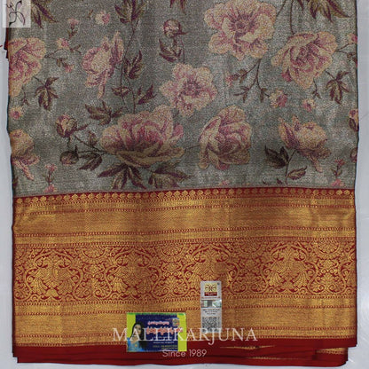 A04.Pure Tissue Grey Meenakari kanjivaram Silk Saree