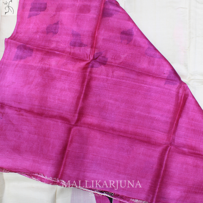 B30.Pure White Tussar Silk Saree