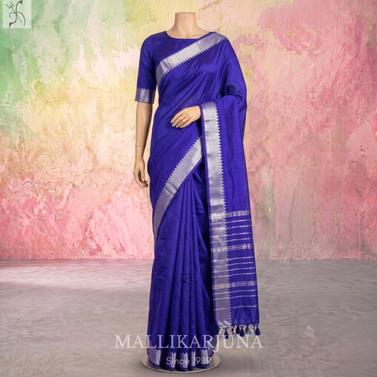 D106  Ink Blue Mangalagiri Saree