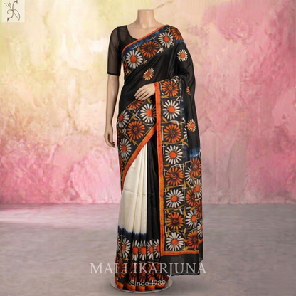 B26. Pure Brown/White (half & half )Tussar Silk Saree