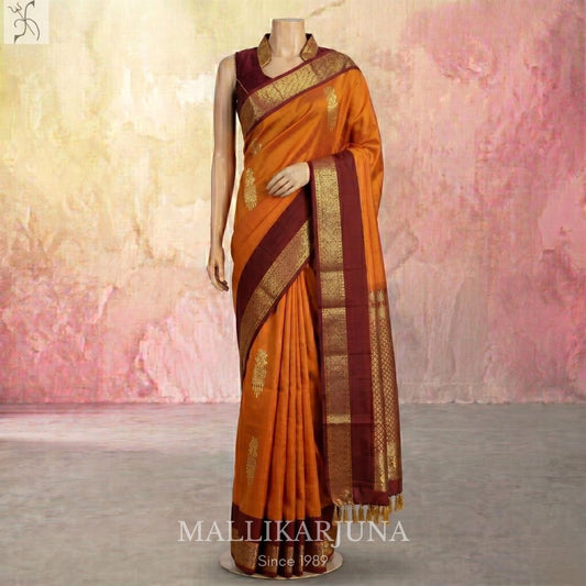 A16.Pure Mustard Yellow Kanjivaram Butta silk saree