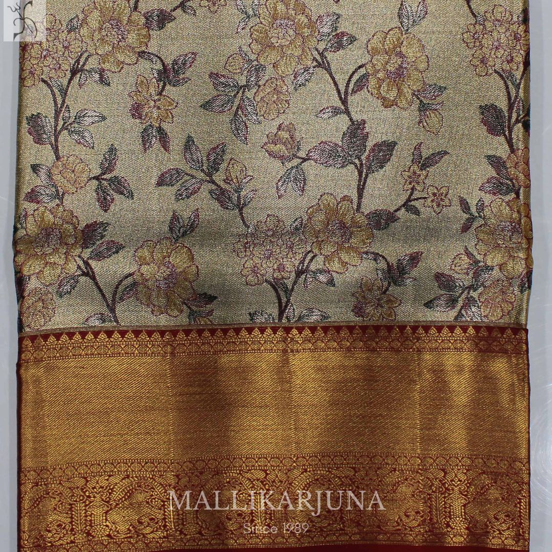 A02.Pure Tissue Grey kanjivaram Silk Saree