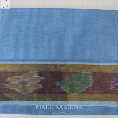 C63. Pure Sky Blue Plain Venkatagiri Cotton Saree