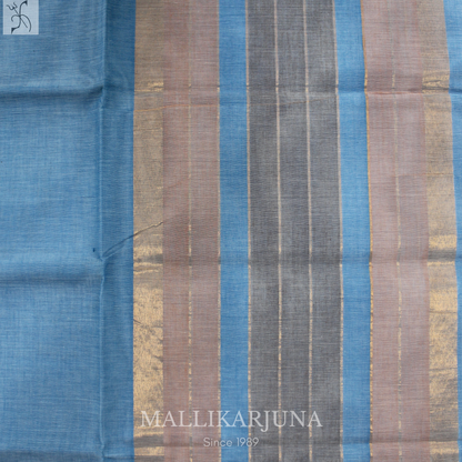 C63. Pure Sky Blue Plain Venkatagiri Cotton Saree