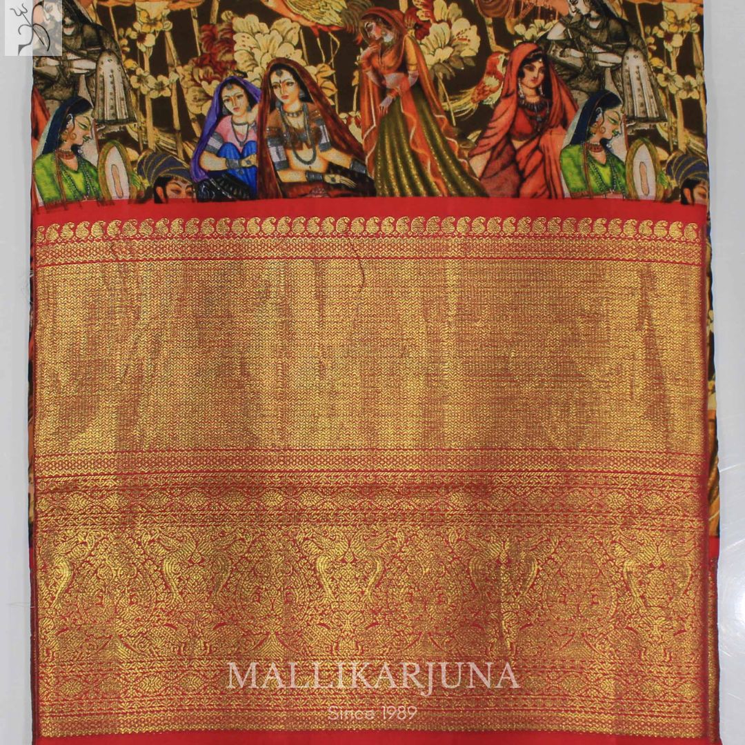 A10.Pure Tissue Bottle Green Kalamkari Silk Saree
