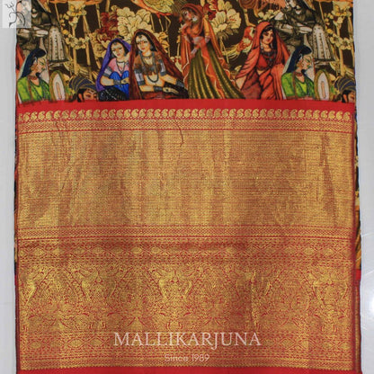 A10.Pure Tissue Bottle Green Kalamkari Silk Saree