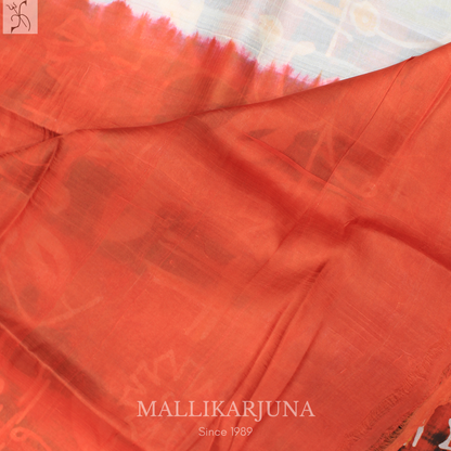 B33.Pure Orange/White(Half & half )Tussar Silk Saree