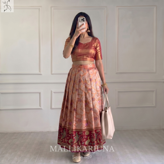 M129 Semi Kanjivaram Tissue Baby Pink Pattu Pavada
