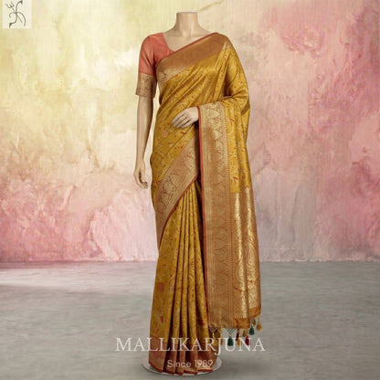 A07.Pure Tissue Yellow Meenakari Silk Saree