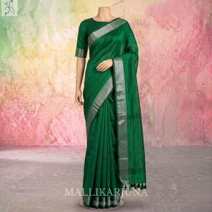 D107  Bottle Green Mangalagiri Saree