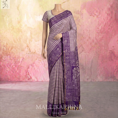 B27. Pure White checks Tussar Silk Saree