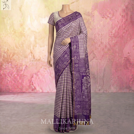 B27. Pure White checks Tussar Silk Saree