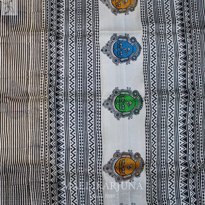 B35.Pure Cream Kalamkari Tussar Silk Saree