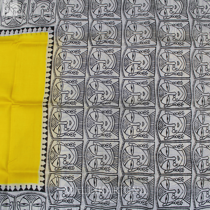 B37.Pure Yellow Tussar Silk Saree