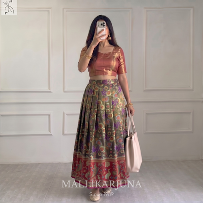 M130 Semi Kanjivaram Tissue Ash Pattu Pavada