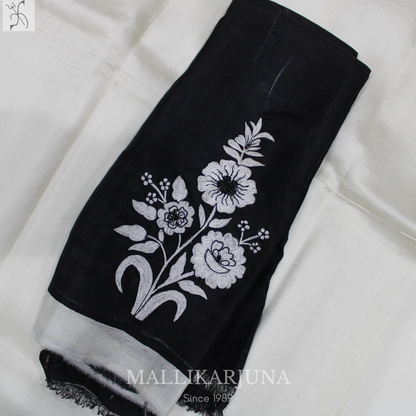 B38.Pure White Tussar Silk Saree