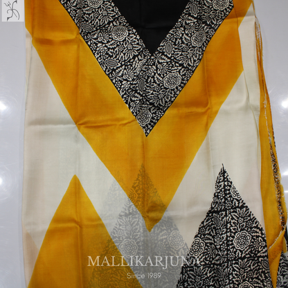 B39.Pure White/Yellow Tussar Silk Saree