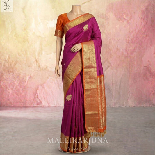 A19.Pure Pink Kanjivaram Butta silk saree
