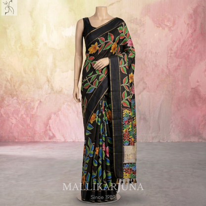 B29.Pure Black Tussar Silk Saree