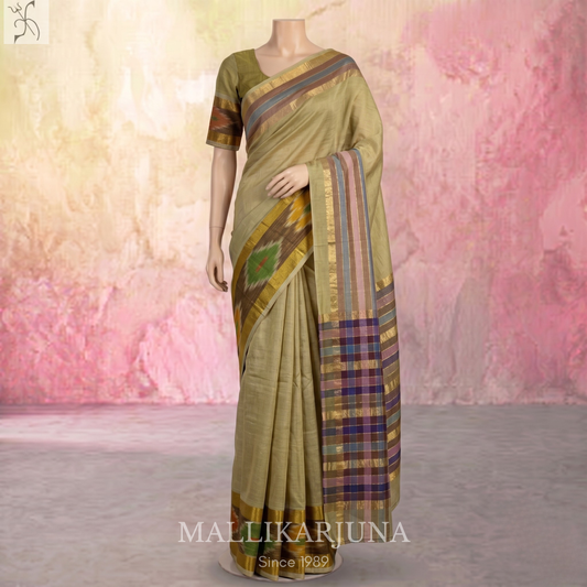 C60. Pure Cream Plain Venkatagiri Cotton Saree