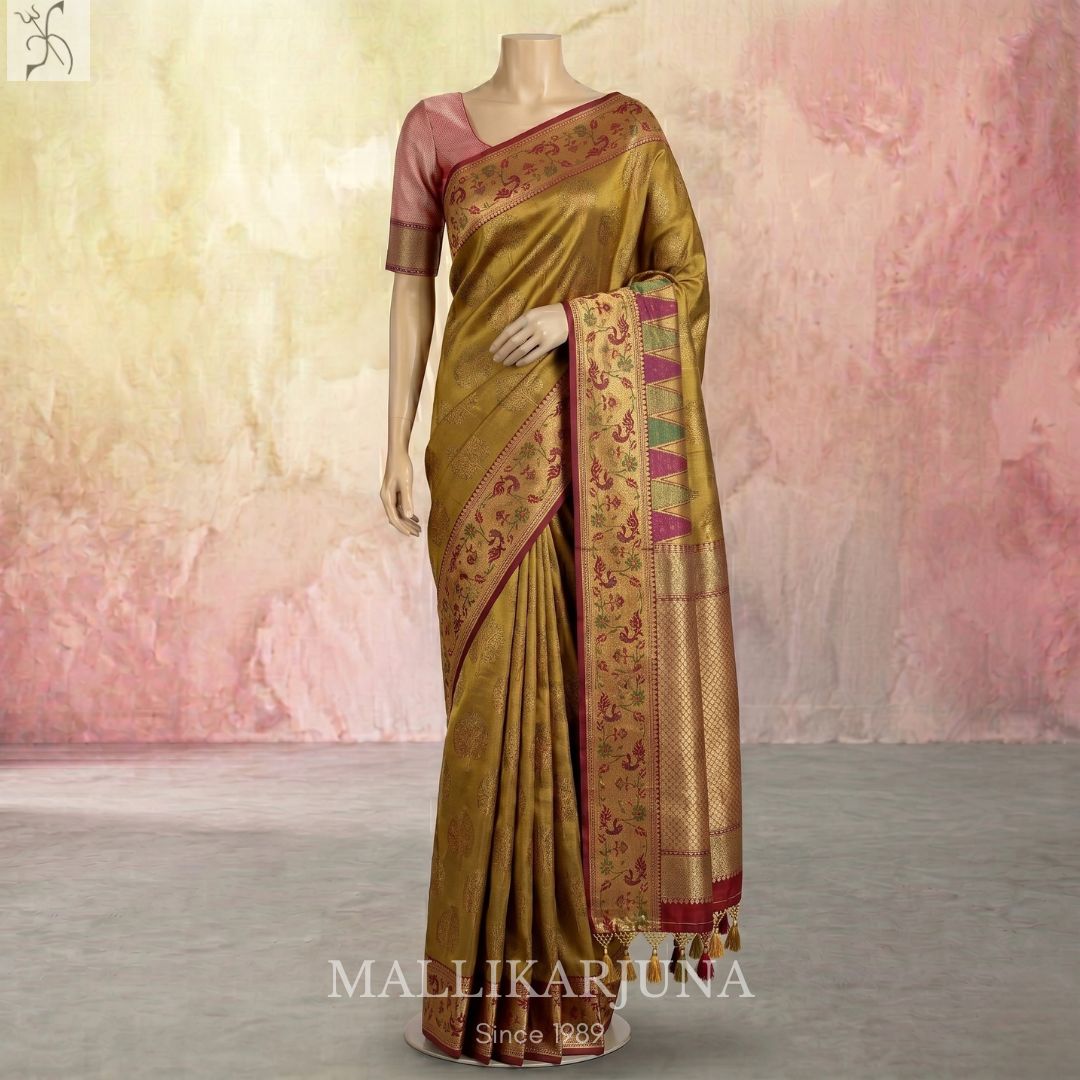 A09.Pure Tissue Gold kanjivaram Silk Saree